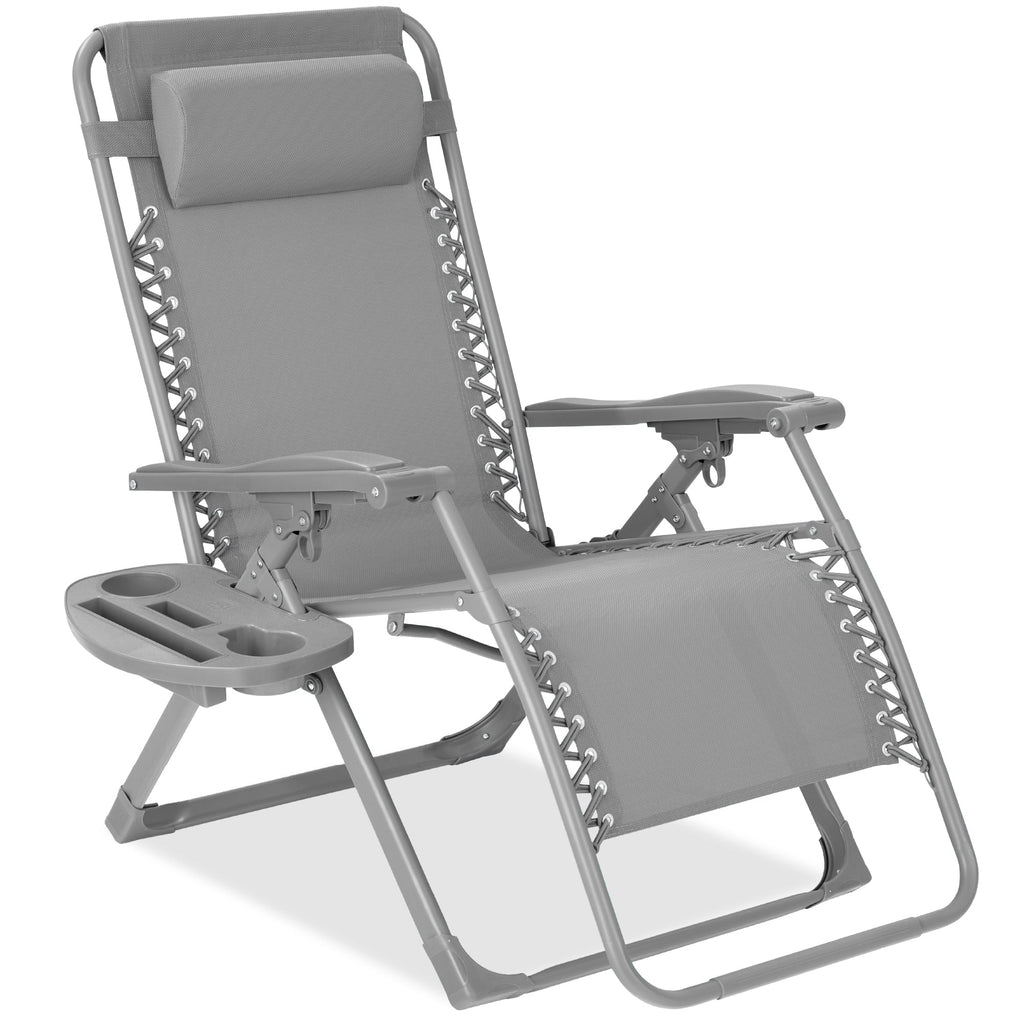 Monochromatic Zero Gravity Patio Chair Recliner w/ Side Tray Headrest