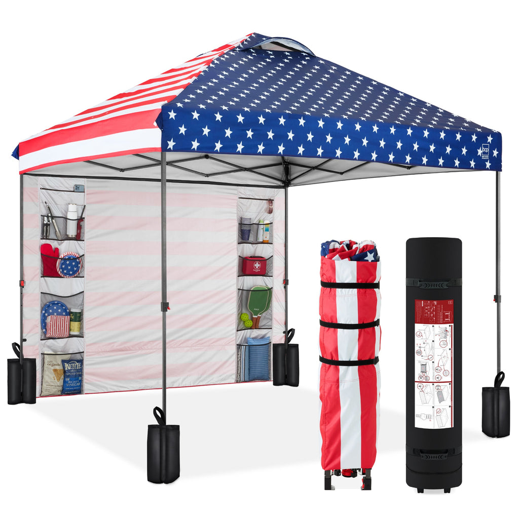One-Person Setup Instant Pop Up Canopy w/ Side Wall Carrying Case - 10x10ft
