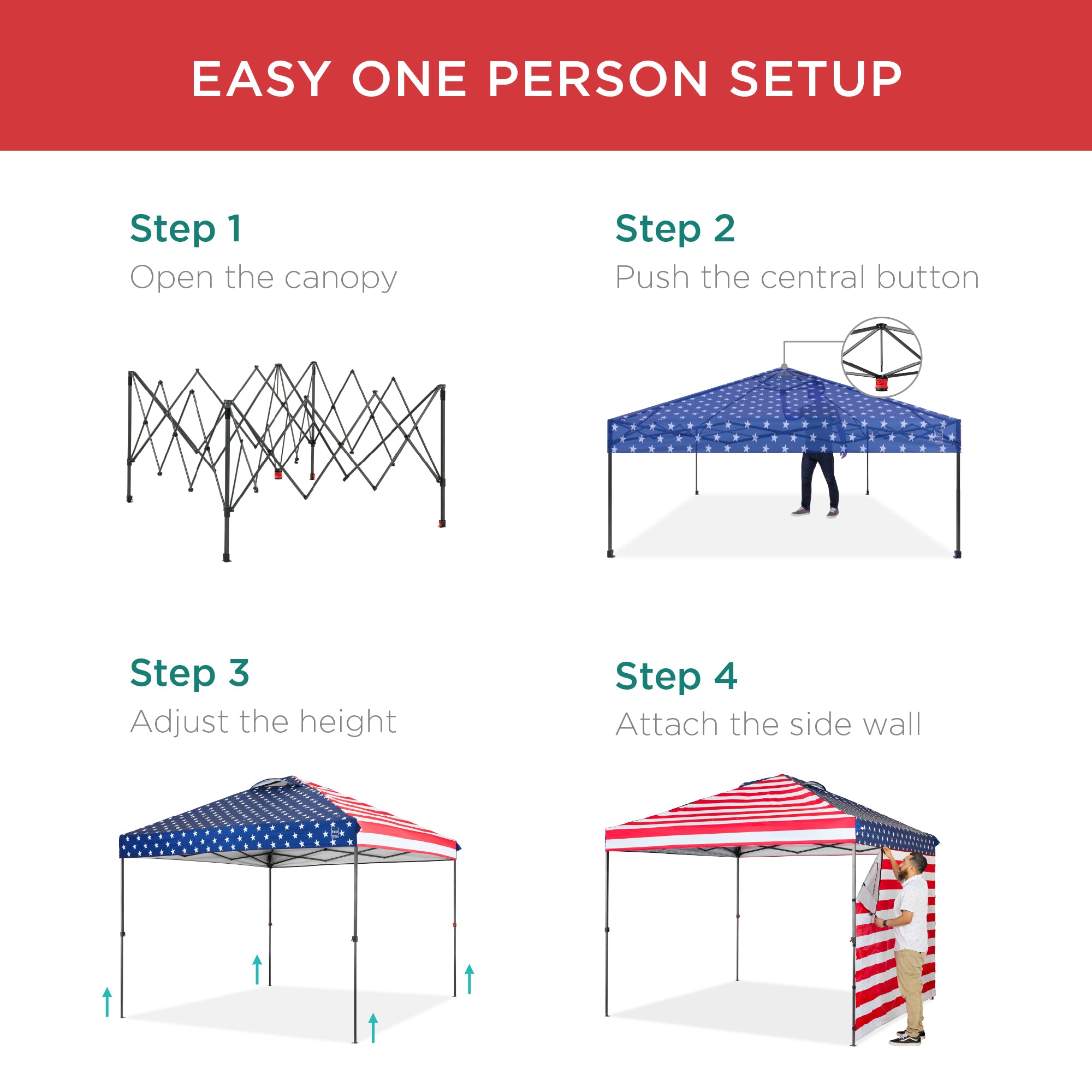 One-Person Setup Instant Pop Up Canopy w/ Side Wall Carrying Case - 10x10ft