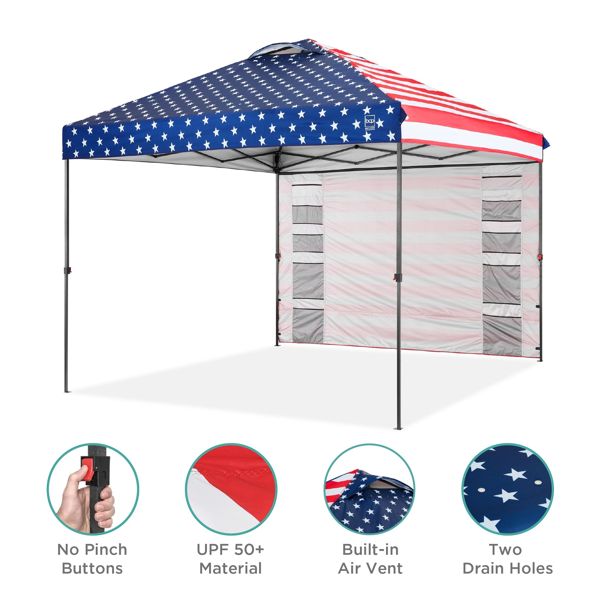 One-Person Setup Instant Pop Up Canopy w/ Side Wall Carrying Case - 10x10ft