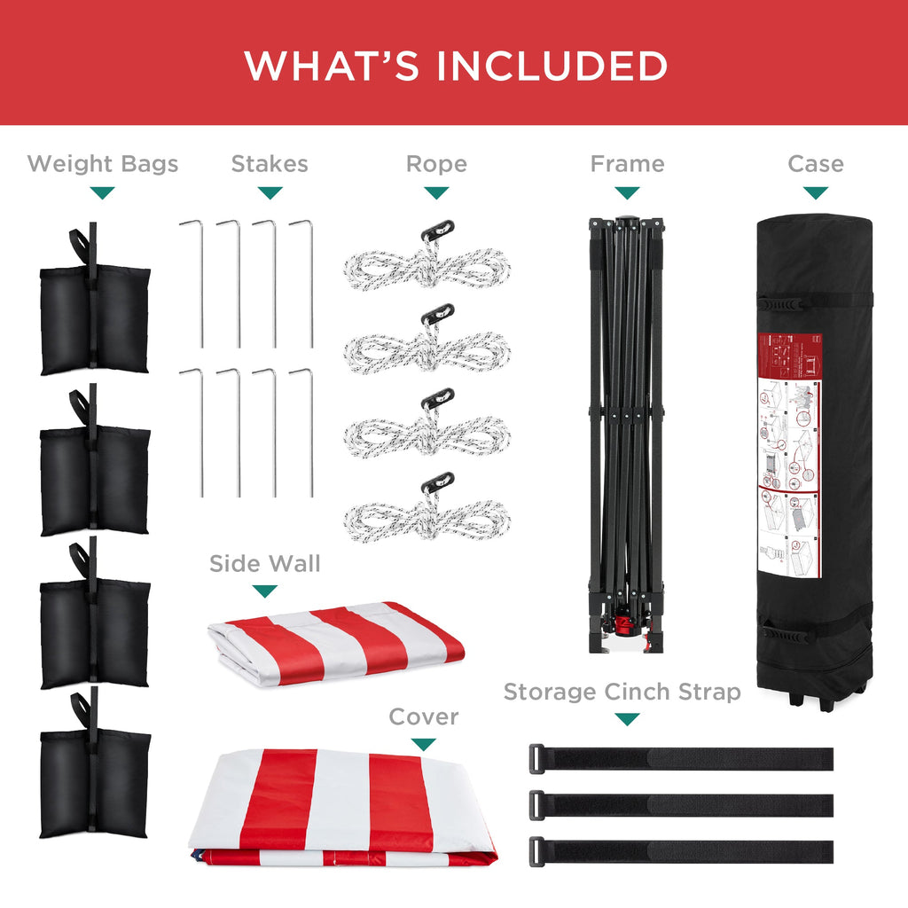One-Person Setup Instant Pop Up Canopy w/ Side Wall Carrying Case - 10x10ft