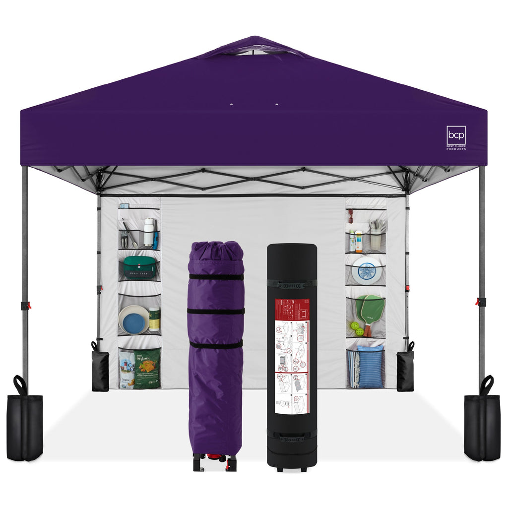 One-Person Setup Instant Pop Up Canopy w/ Side Wall Carrying Case - 10x10ft