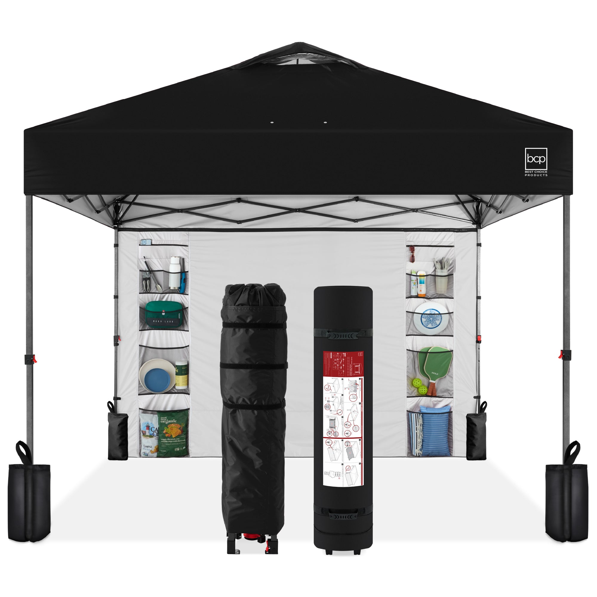 One-Person Setup Instant Pop Up Canopy w/ Side Wall Carrying Case - 10x10ft