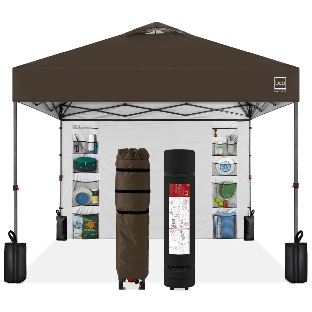 One-Person Setup Instant Pop Up Canopy w/ Side Wall Carrying Case - 10x10ft
