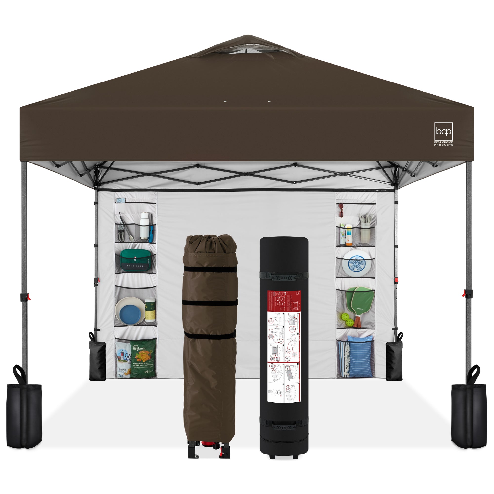 One-Person Setup Instant Pop Up Canopy w/ Side Wall Carrying Case - 10x10ft