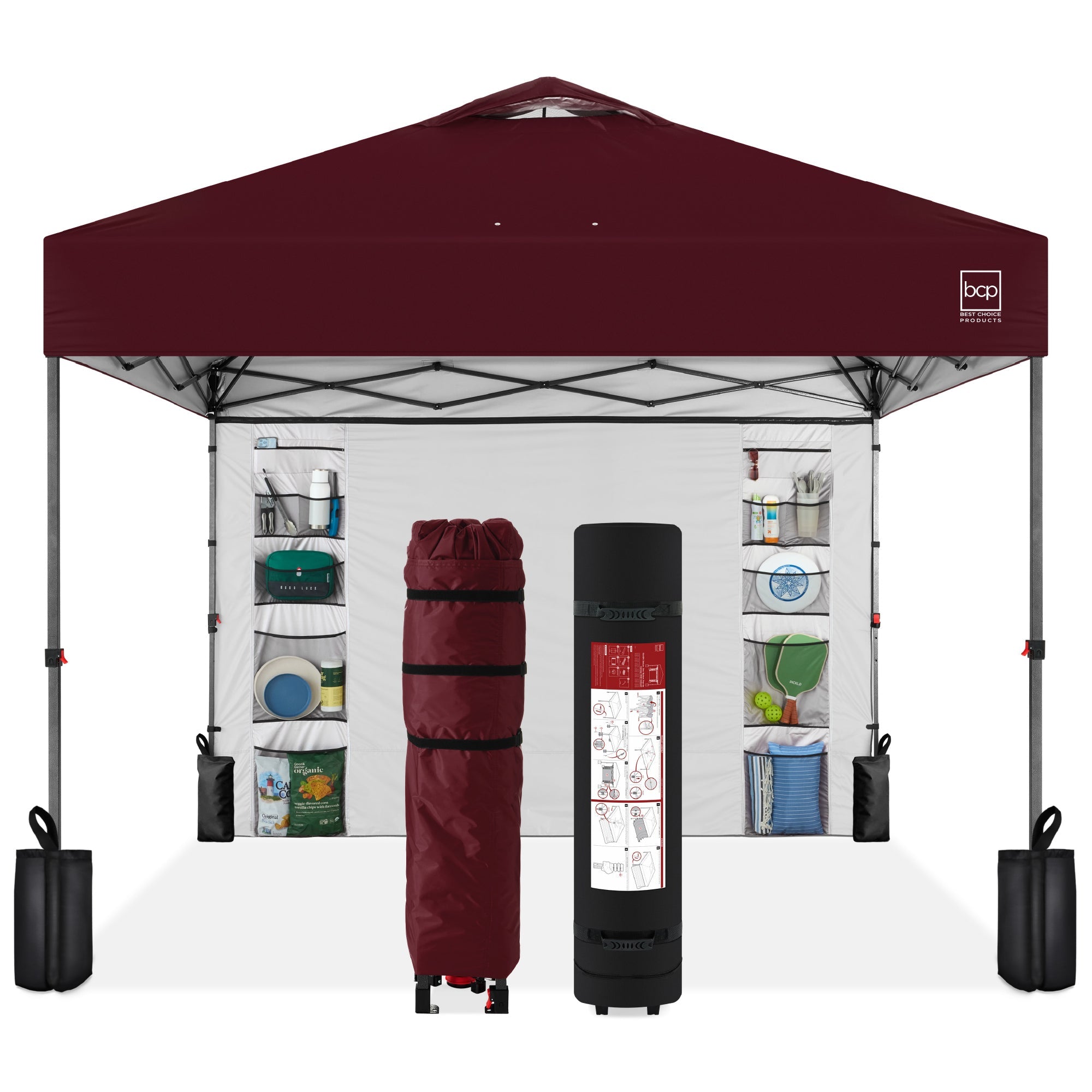 One-Person Setup Instant Pop Up Canopy w/ Side Wall Carrying Case - 10x10ft