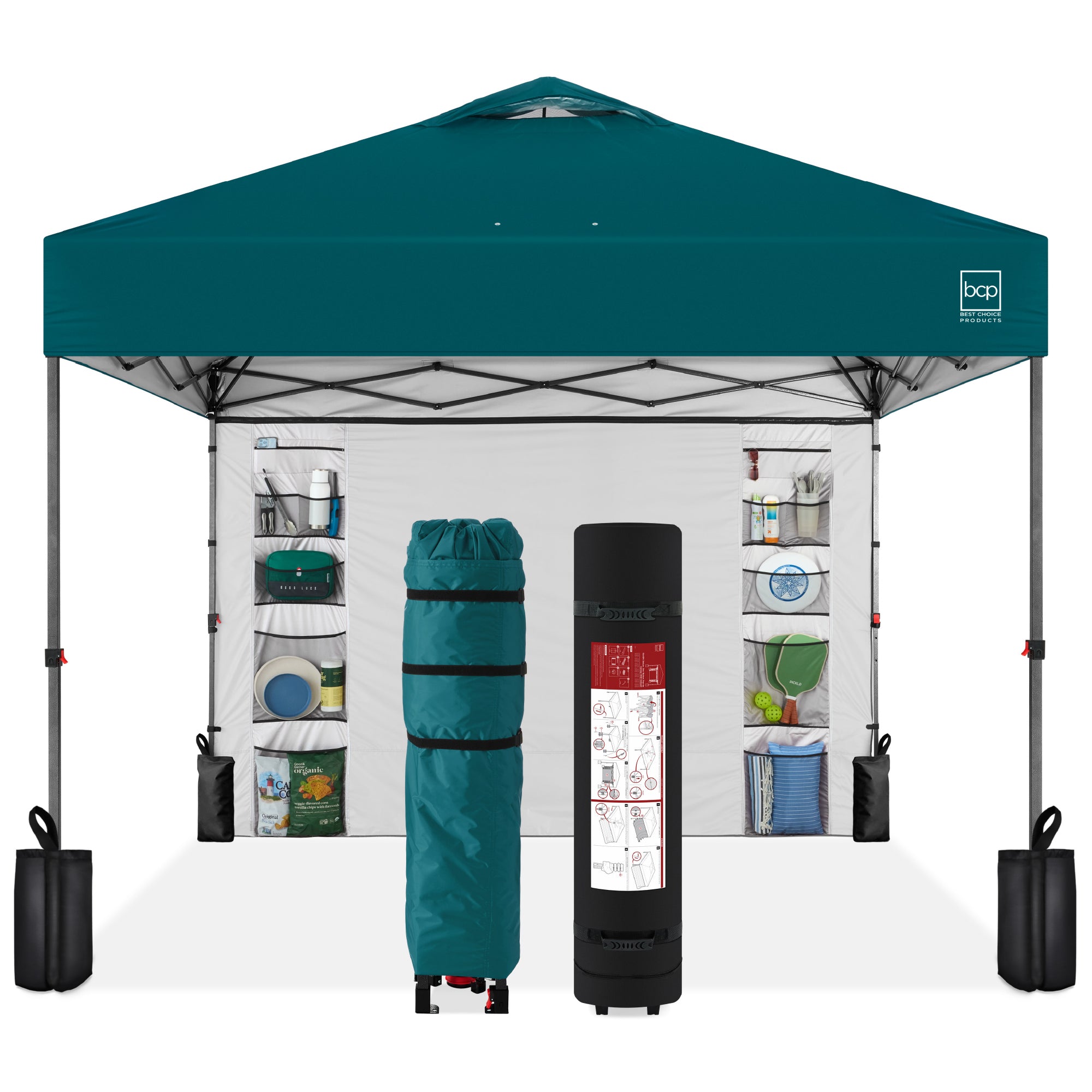 One-Person Setup Instant Pop Up Canopy w/ Side Wall Carrying Case - 10x10ft