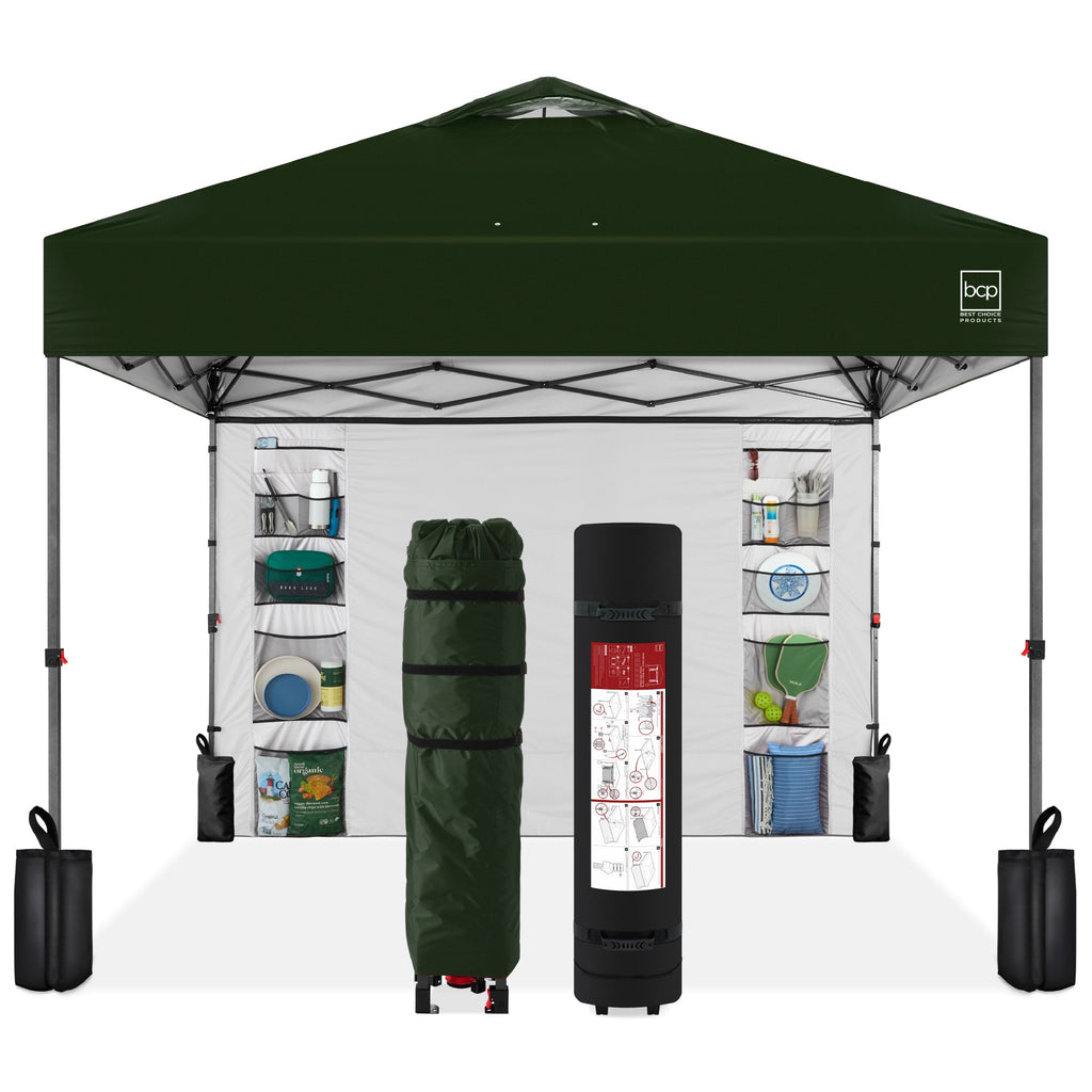 One-Person Setup Instant Pop Up Canopy w/ Side Wall Carrying Case - 10x10ft