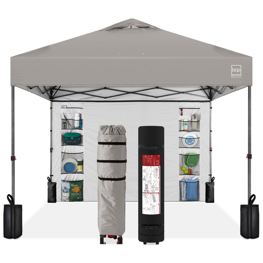 One-Person Setup Instant Pop Up Canopy w/ Side Wall Carrying Case - 10x10ft