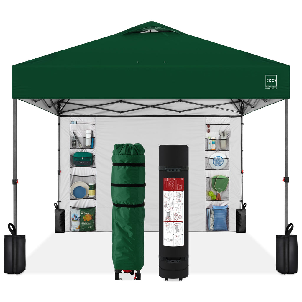 One-Person Setup Instant Pop Up Canopy w/ Side Wall Carrying Case - 10x10ft