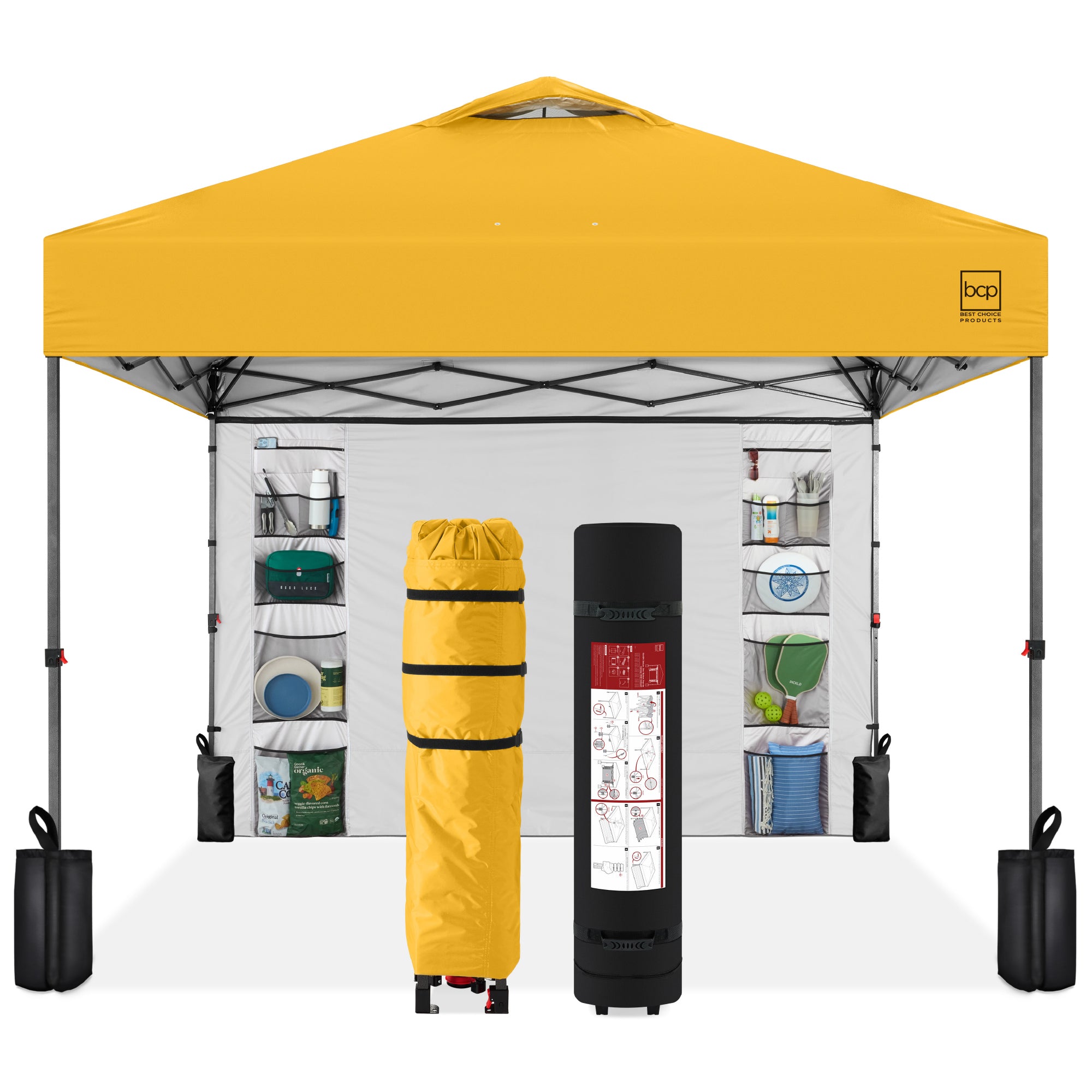 One-Person Setup Instant Pop Up Canopy w/ Side Wall Carrying Case - 10x10ft