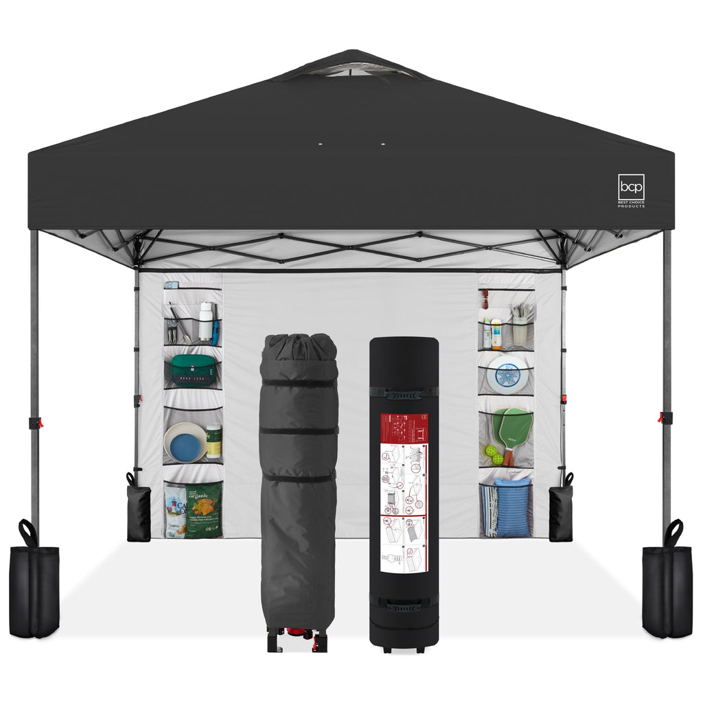 One-Person Setup Instant Pop Up Canopy w/ Side Wall Carrying Case - 10x10ft