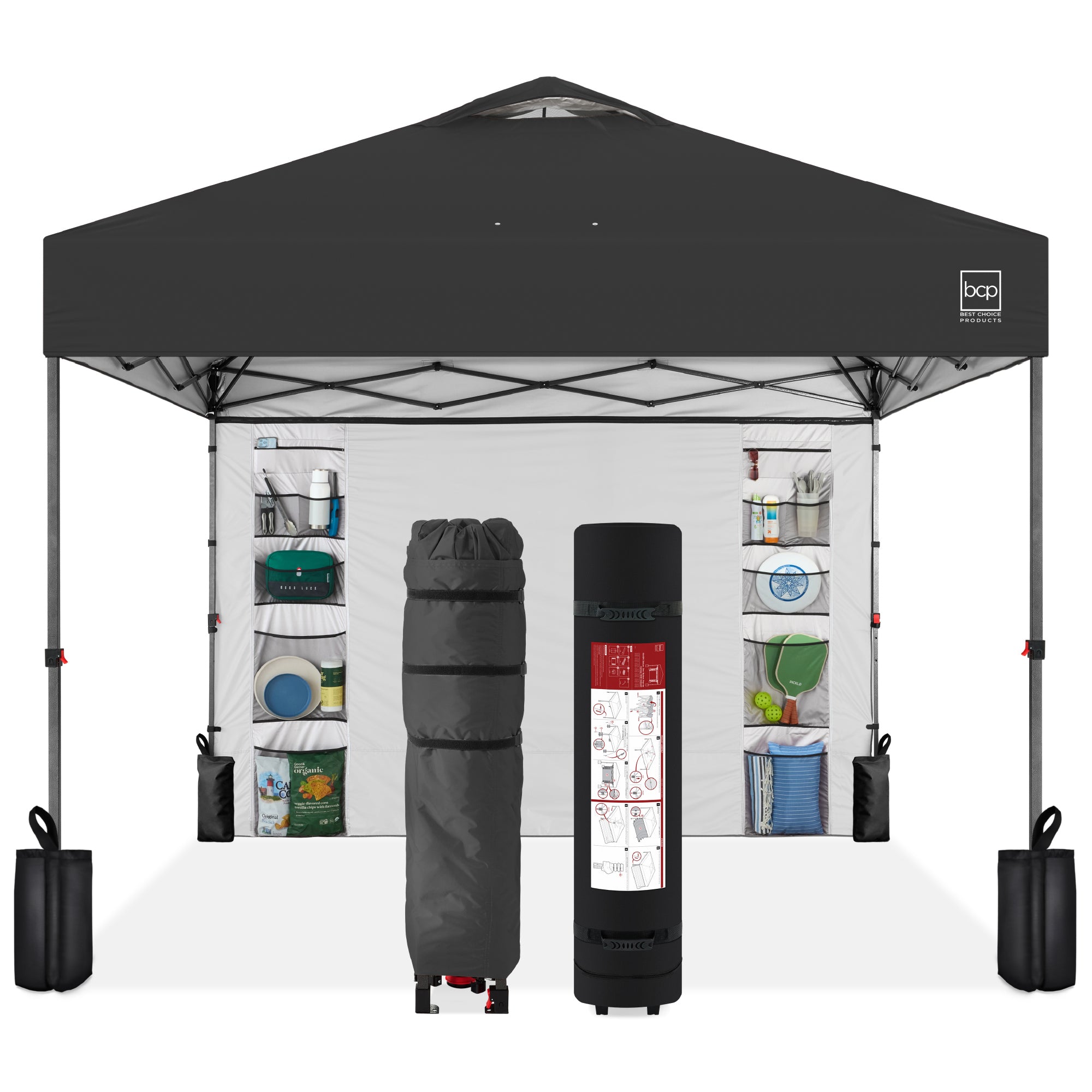 One-Person Setup Instant Pop Up Canopy w/ Side Wall Carrying Case - 10x10ft
