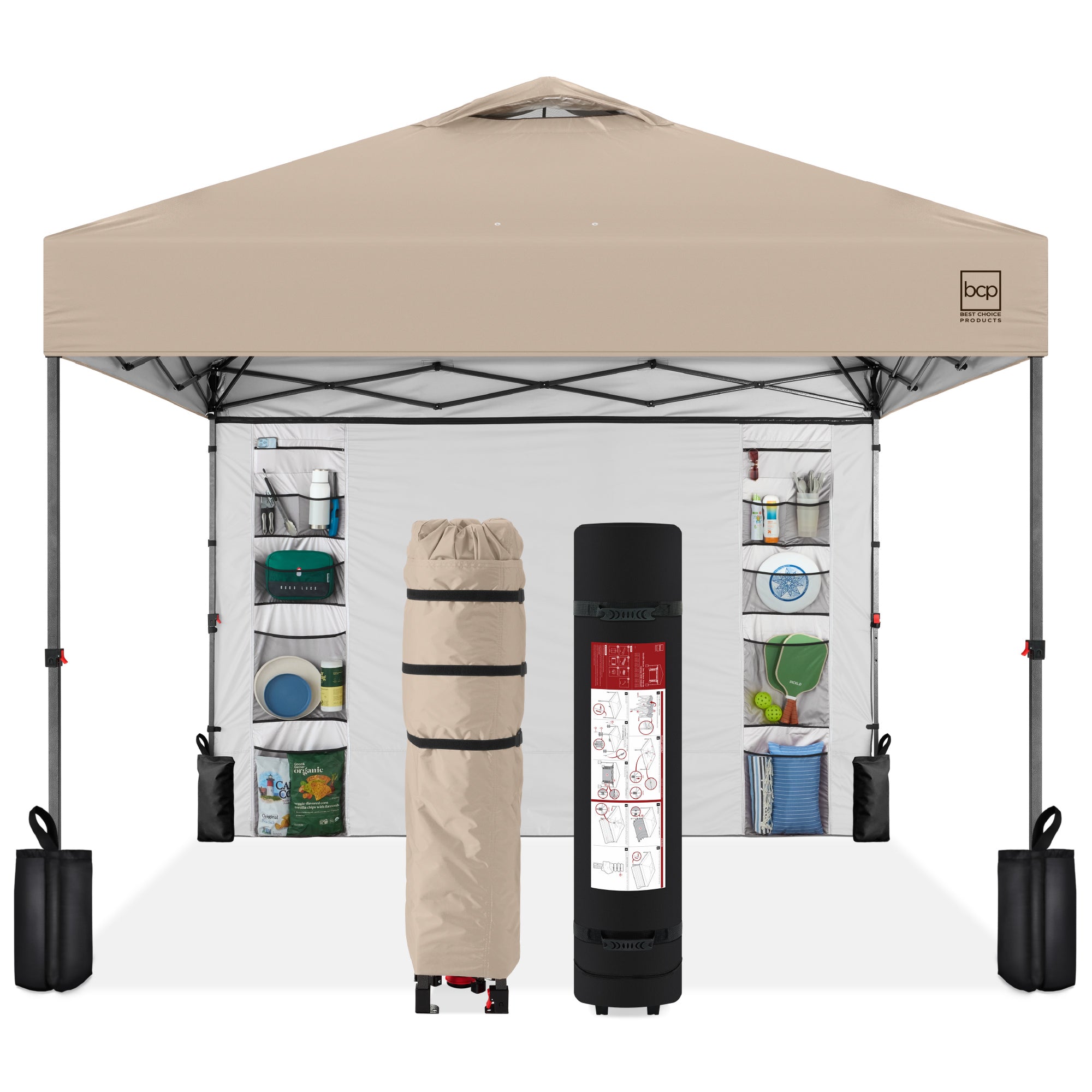 One-Person Setup Instant Pop Up Canopy w/ Side Wall Carrying Case - 10x10ft