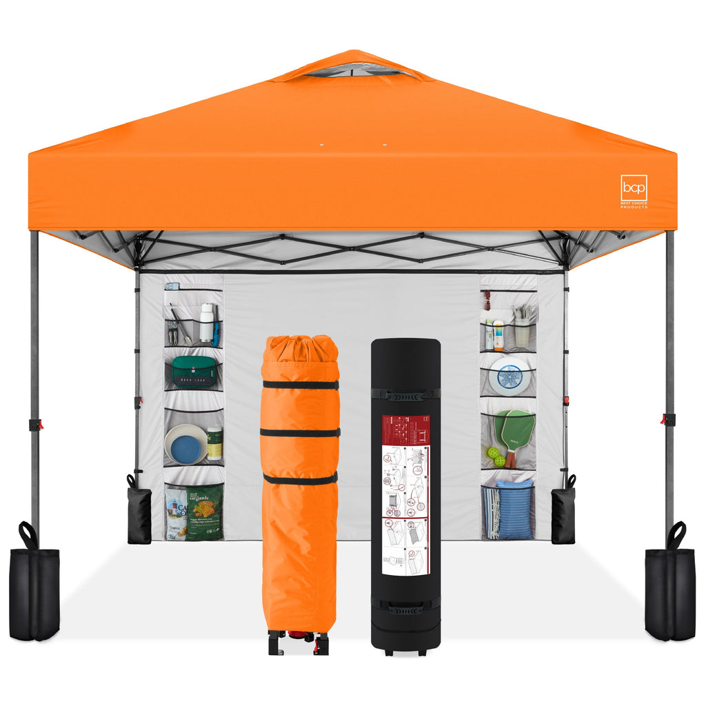 One-Person Setup Instant Pop Up Canopy w/ Side Wall Carrying Case - 10x10ft