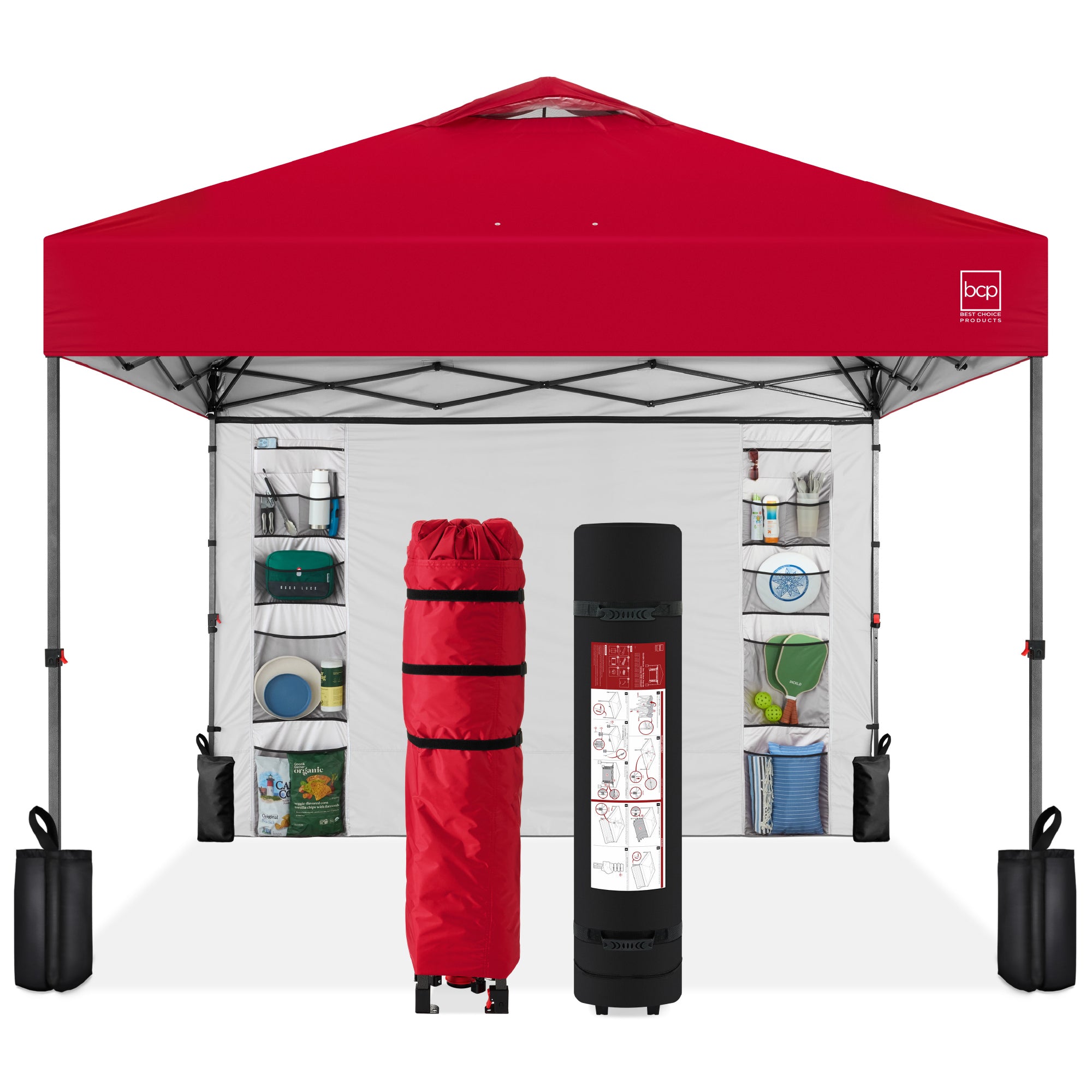 One-Person Setup Instant Pop Up Canopy w/ Side Wall Carrying Case - 10x10ft