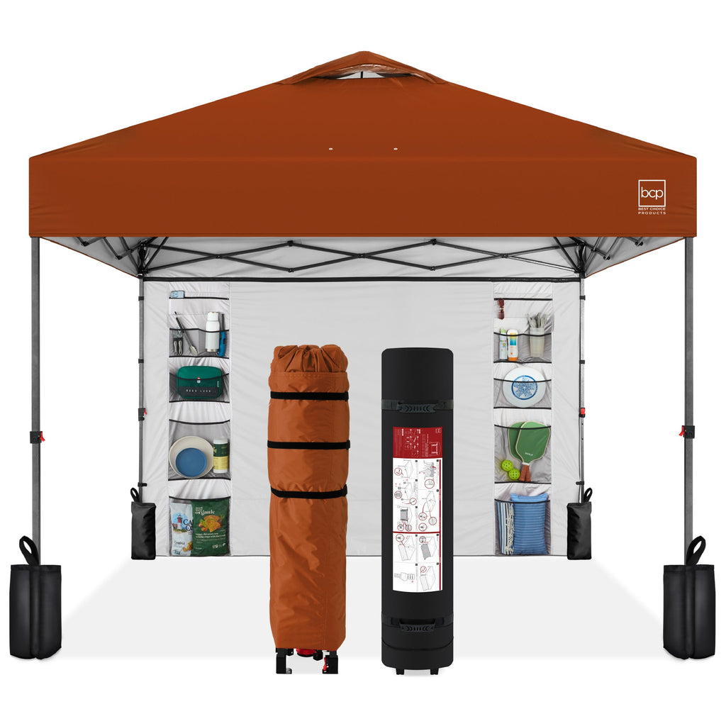 One-Person Setup Instant Pop Up Canopy w/ Side Wall Carrying Case - 10x10ft