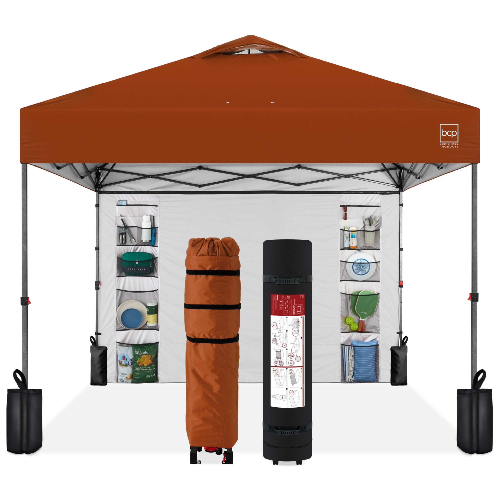 One-Person Setup Instant Pop Up Canopy w/ Side Wall Carrying Case - 10x10ft