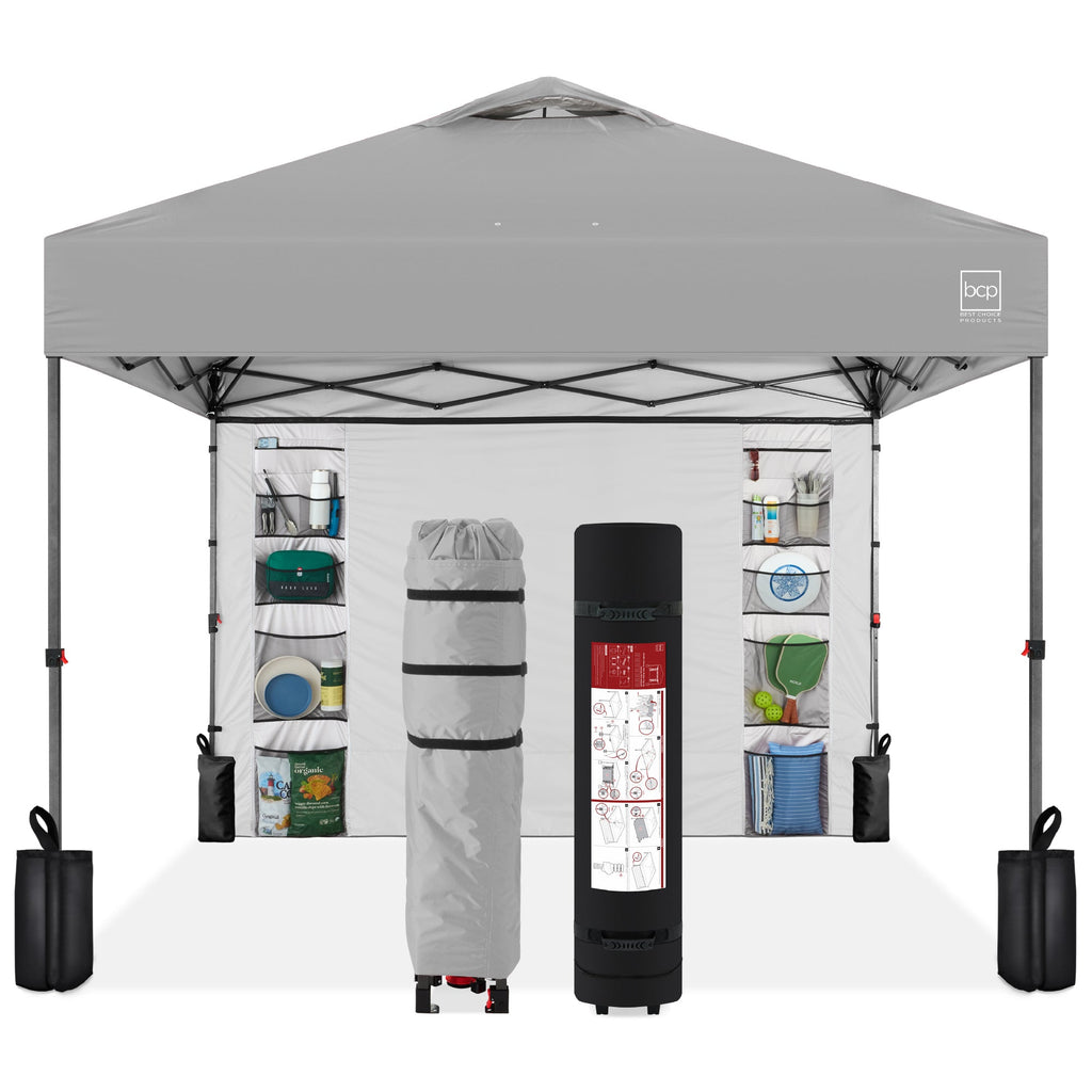 One-Person Setup Instant Pop Up Canopy w/ Side Wall Carrying Case - 10x10ft