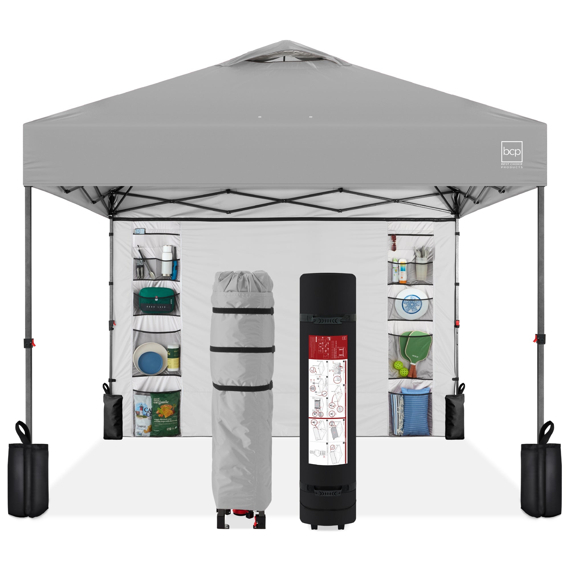 One-Person Setup Instant Pop Up Canopy w/ Side Wall Carrying Case - 10x10ft