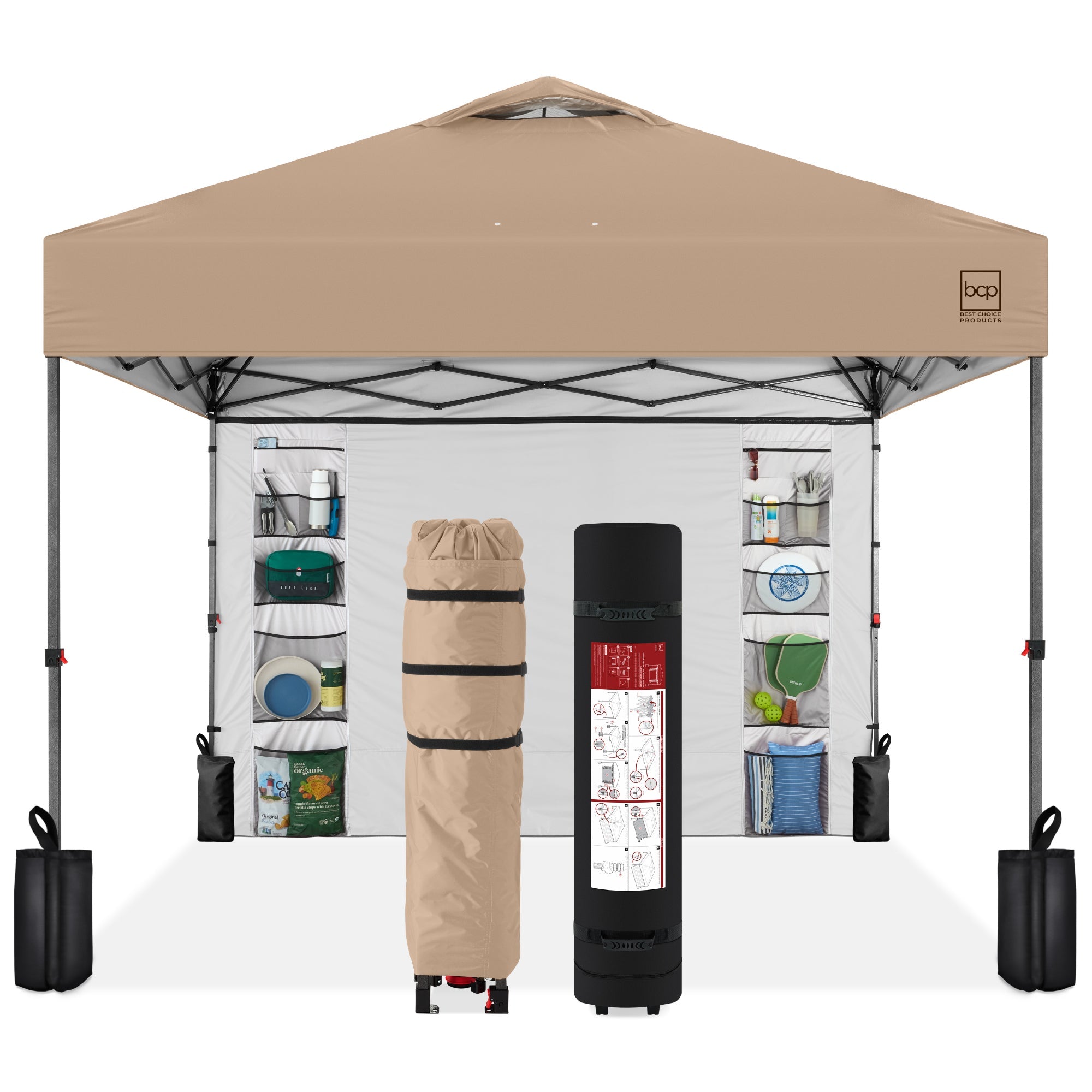 One-Person Setup Instant Pop Up Canopy w/ Side Wall Carrying Case - 10x10ft
