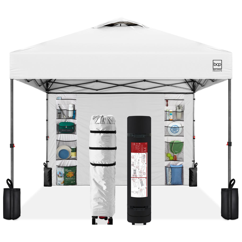 One-Person Setup Instant Pop Up Canopy w/ Side Wall Carrying Case - 10x10ft