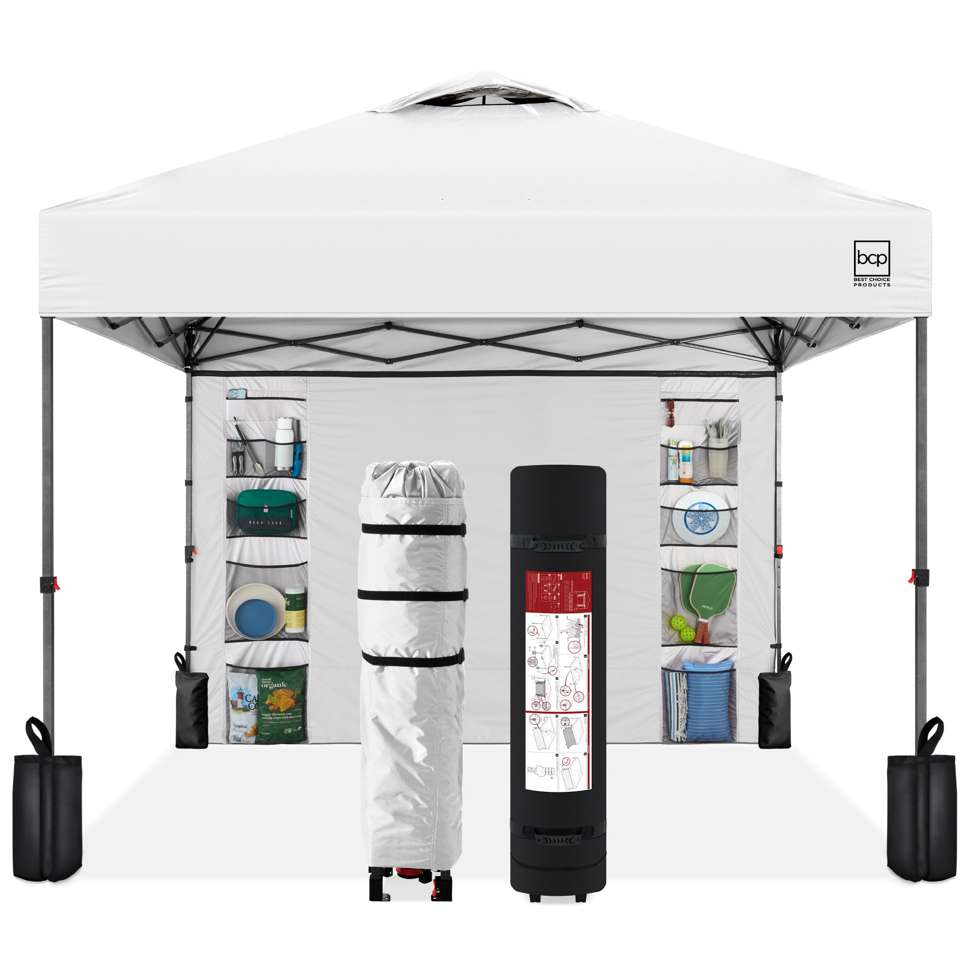 One-Person Setup Instant Pop Up Canopy w/ Side Wall Carrying Case - 10x10ft