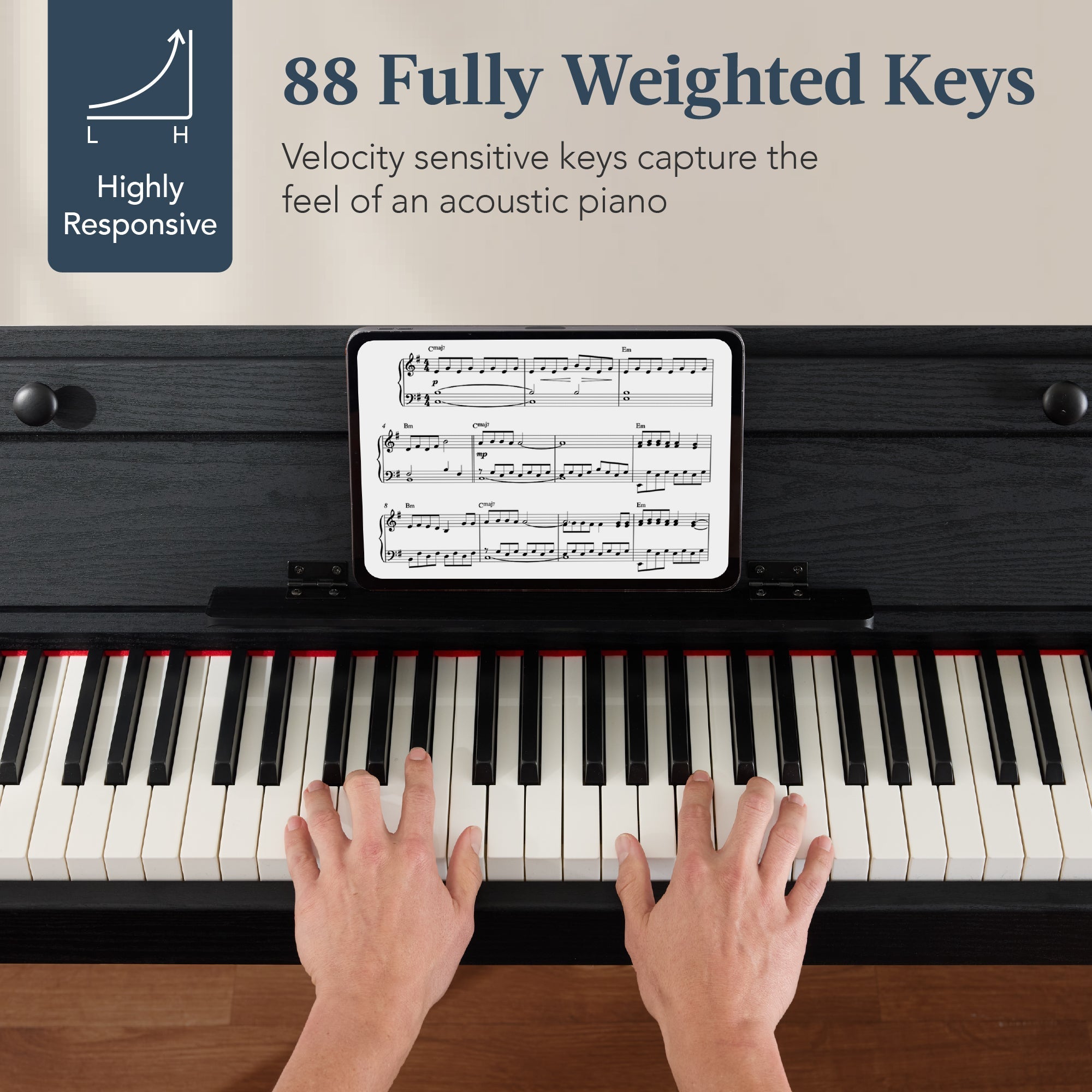 Modern 88 Key Fully Weighted Desk Style Digital Piano w/ Metal Legs