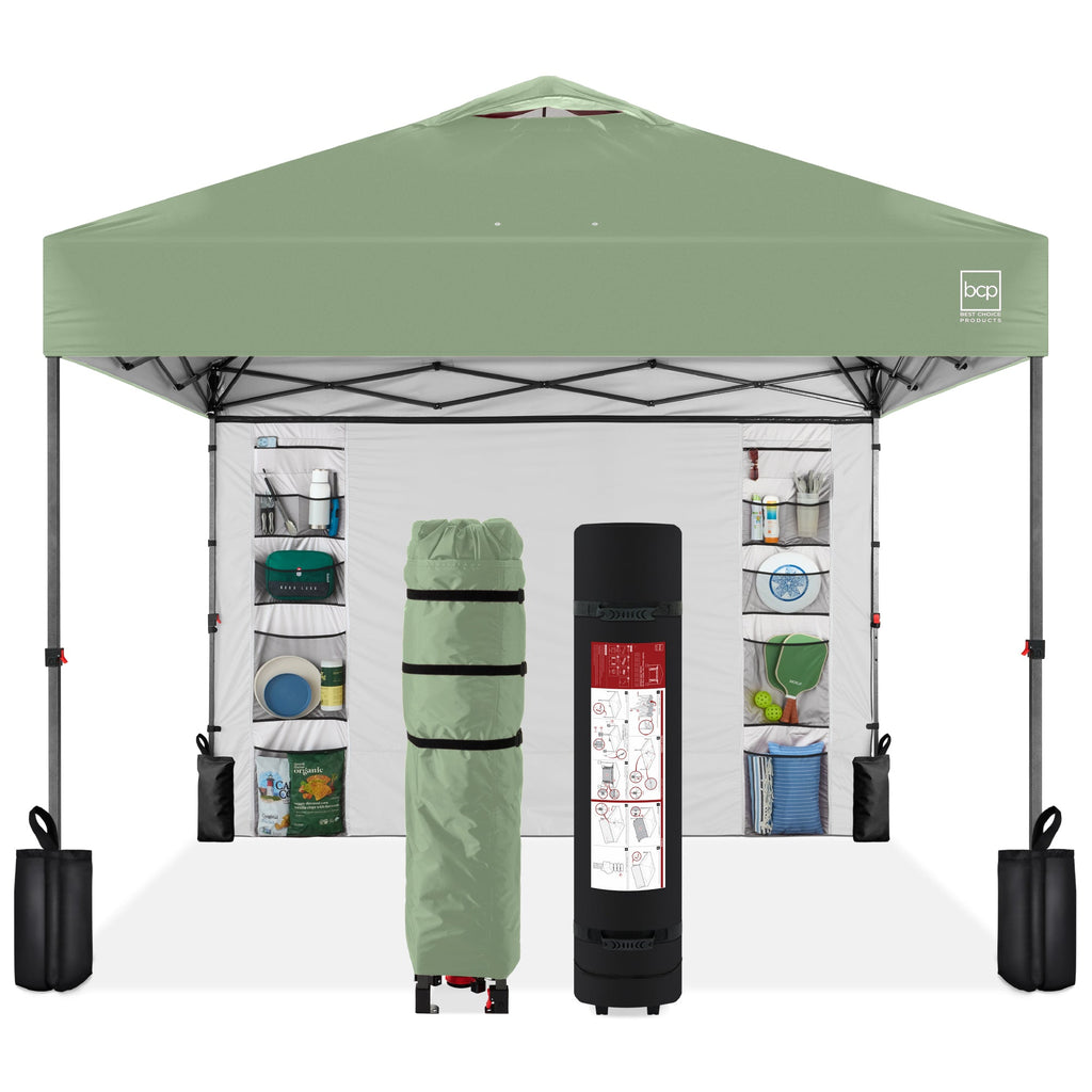 One-Person Setup Instant Pop Up Canopy w/ Side Wall Carrying Case - 10x10ft