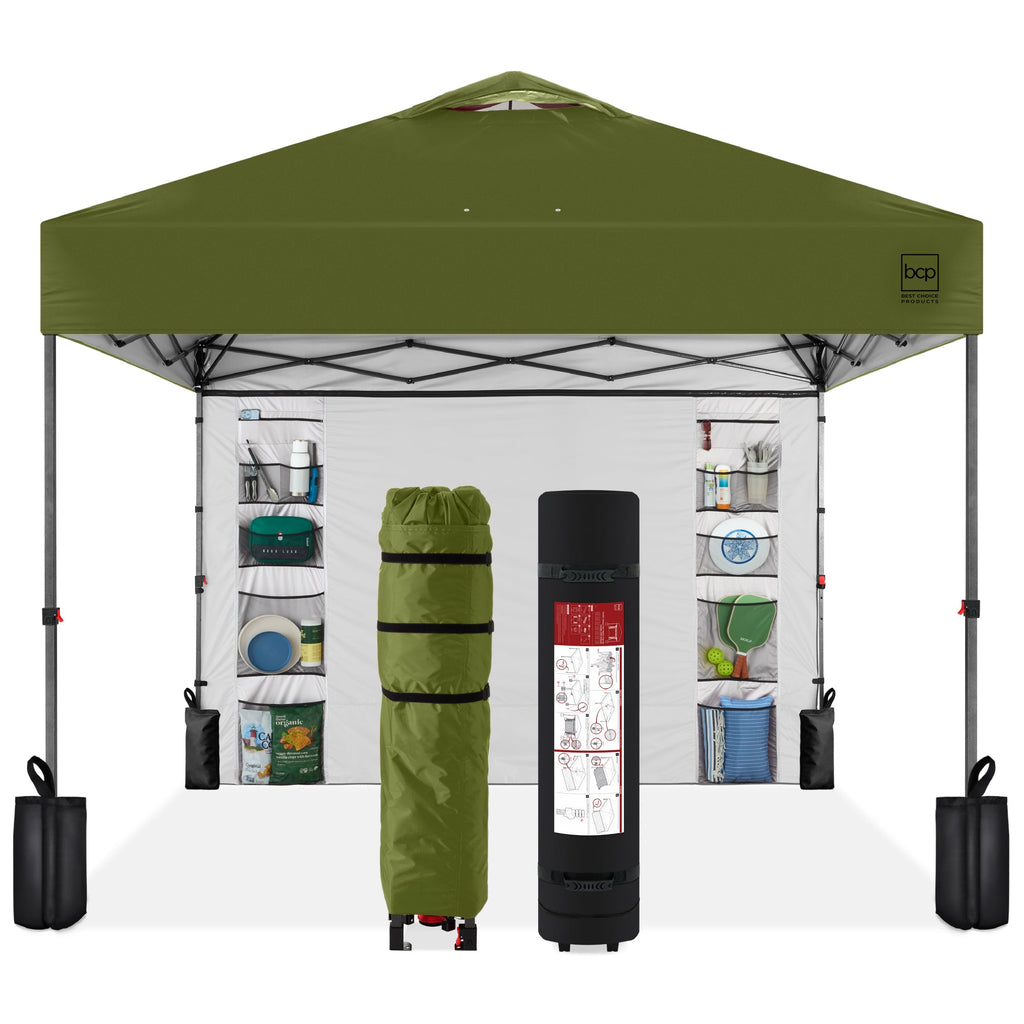 One-Person Setup Instant Pop Up Canopy w/ Side Wall Carrying Case - 10x10ft