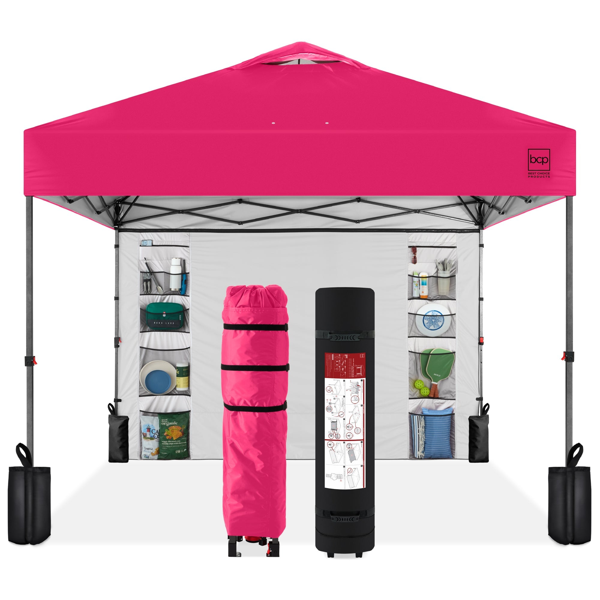 One-Person Setup Instant Pop Up Canopy w/ Side Wall Carrying Case - 10x10ft